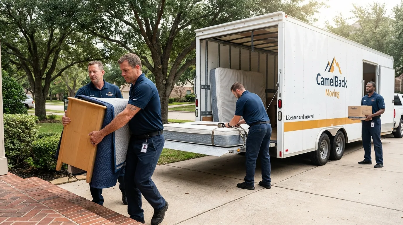 Crew loading residential truck for cross-state move from Amity, OR