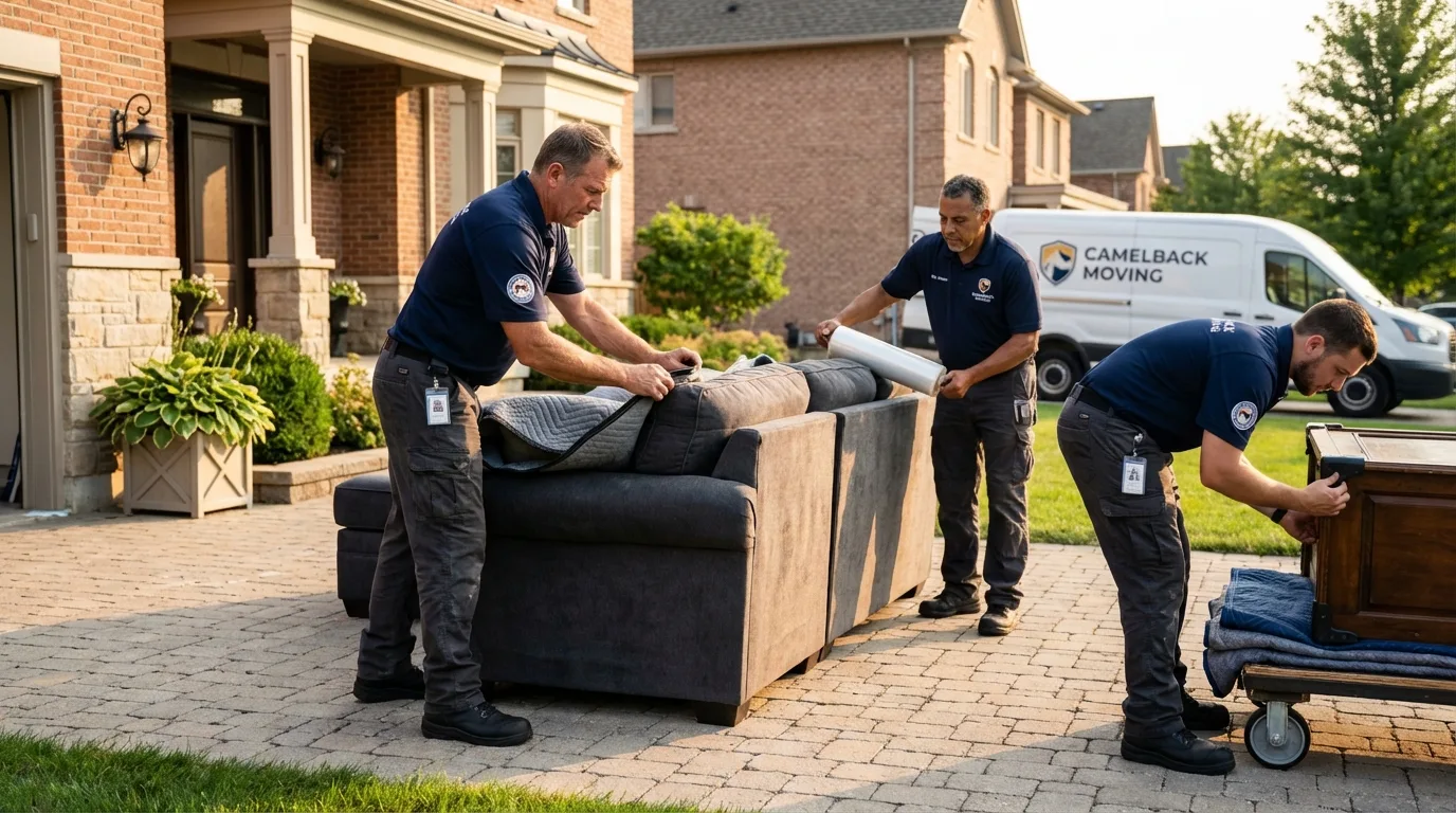 Large estate moving crew wrapping furniture in Amity, OR