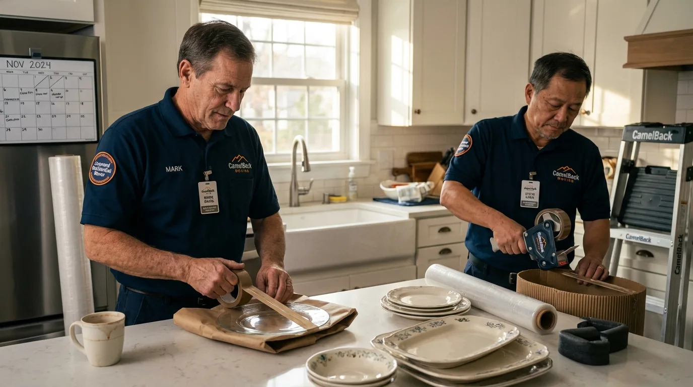 Professional crew packing kitchen dishware in Amity, OR